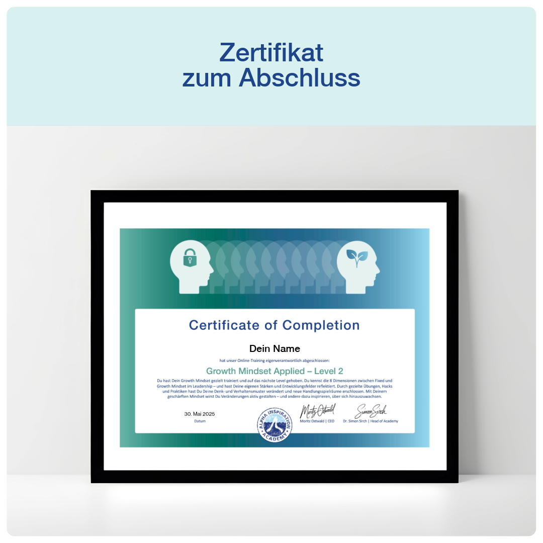 Zertifikat Growth Mindset Applied – offizieller Nachweis für erfolgreiches Mindset-Training