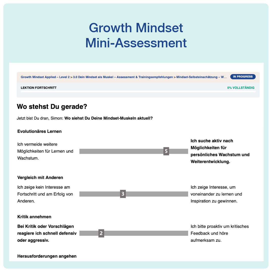 Screenshot Growth Mindset Assessment – digitale Selbsteinschätzung für Führungskräfte