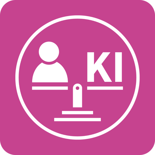 Icon für ResponsibleAI – stilisierte Darstellung von Mensch und KI in Balance, Symbol für verantwortungsvolle KI-Anwendung und strategische Führung.